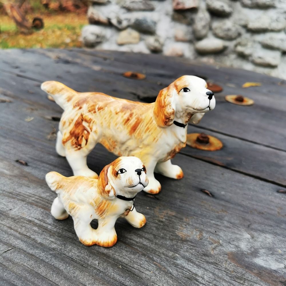 Vintage Ceramic Cocker Spaniel Mom and Puppy